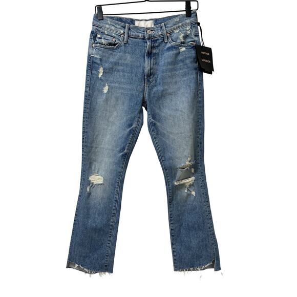 MOTHER Womens The Insider Crop Step Fray Jeans Size 28 Light Wash Distressed NWT - Picture 1 of 10